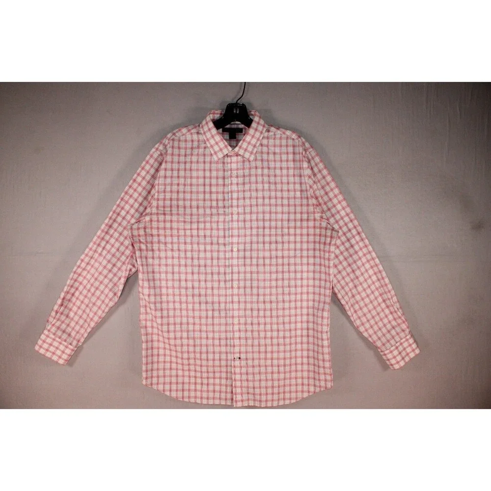 Banana Republic Pink White Check Non-Iron Dress Shirt Men's Large 100% Cotton